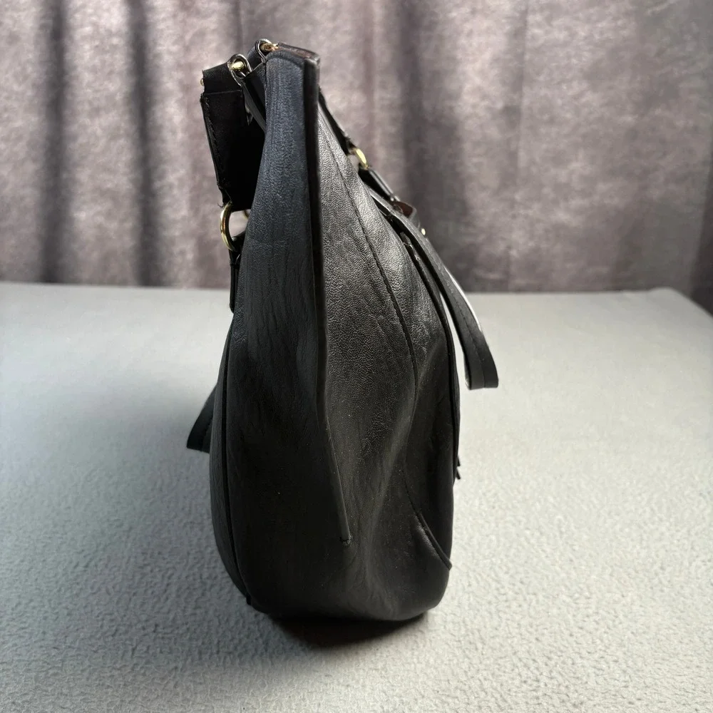 Calvin Klein Black Faux Leather Winged Tote Bag Gold Hardware Handbag